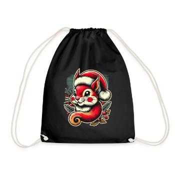 Merry Christmas squirrel with hat and - Drawstring Bag - black - Front