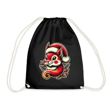 Merry Christmas squirrel with cap - Drawstring Bag - black - Front