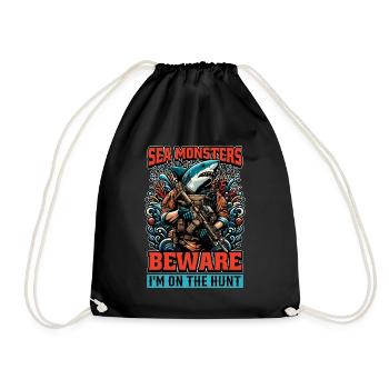 Shark Hunting Sea Monsters Beware Fossil Hunting - Drawstring Bag - black - Front