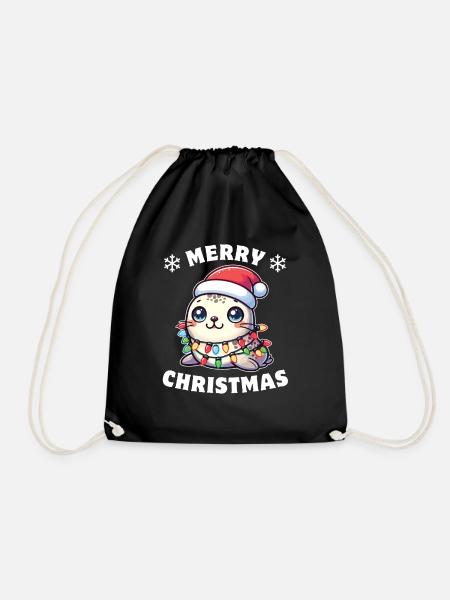 Weihnachtsmütze Weihnachten Lichterkette Robbe - Turnbeutel - Schwarz