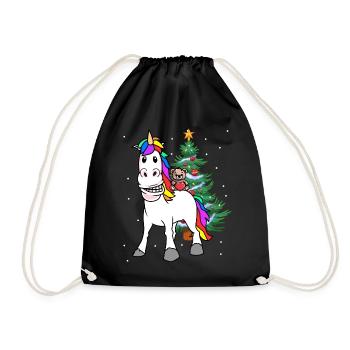 Unicorn Christmas Christmas Teddy Child Kids - Drawstring Bag - black - Front