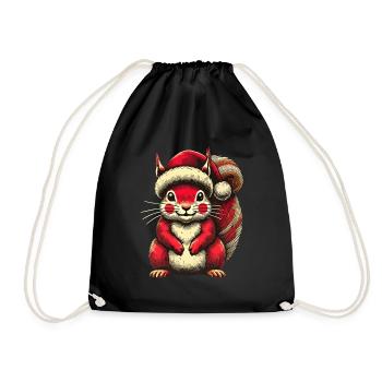 Cute squirrel with Christmas hat - Drawstring Bag - black - Front