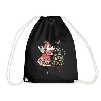 Angel decorates Christmas tree in vintage - Drawstring Bag - black - Front