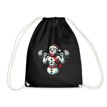 Bonhomme de neige musculaire de Noël avec haltère - Sac de sport léger - noir - Devant
