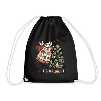 Engel Mit Weihnachtsbaum Und Kerzen Vintage - Turnbeutel - Schwarz - Vorne