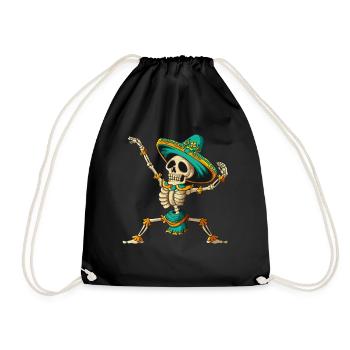 Mexican skeleton dancing in sombrero Halloween - Drawstring Bag - black - Front