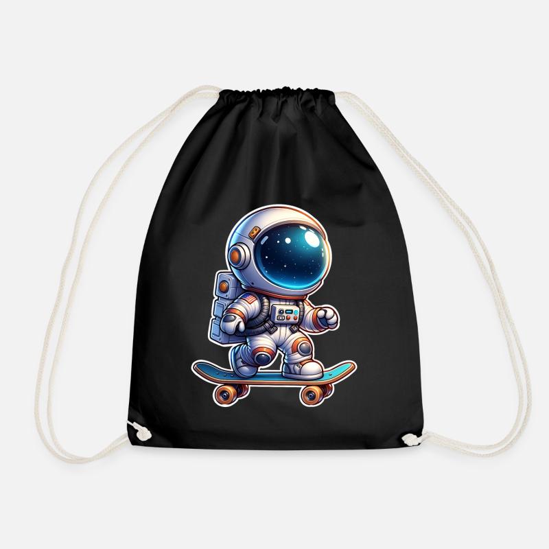 Astronaut Skateboard Skate - Drawstring Bag - black