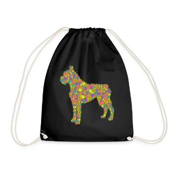 Boxer Dog Flower - Drawstring Bag - black - Front