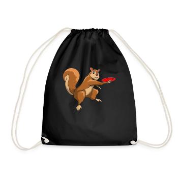Squirrel Who Plays Disc Golf - Disc Golf Squirrel - Drawstring Bag - black - Front