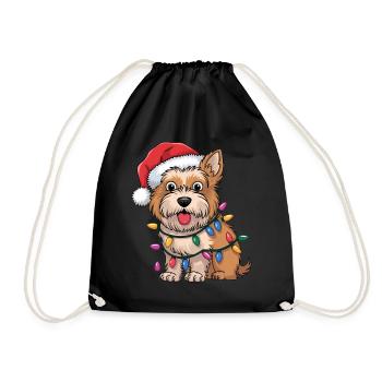 Dandie Dinmont Terrier Christmas Lights Xmas Dog - Drawstring Bag - black - Front