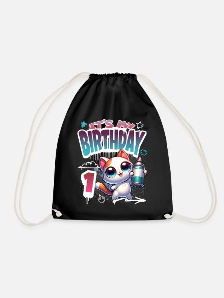 1. Geburtstag Katze Graffiti - Turnbeutel - Schwarz
