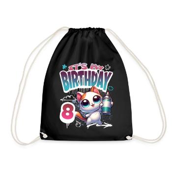 8th Birthday Cat Graffiti - Drawstring Bag - black - Front