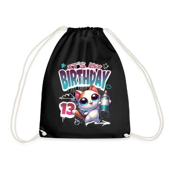 13th Birthday Cat Graffiti - Drawstring Bag - black - Front