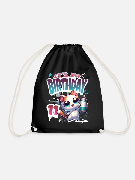 11. Geburtstag Katze Graffiti - Turnbeutel - Schwarz