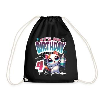 4ème anniversaire chat graffiti - Sac de sport léger - noir - Devant