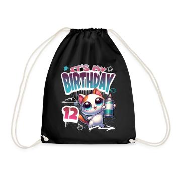 12th Birthday Cat Graffiti - Drawstring Bag - black - Front