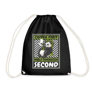 Coffee First World Domination Second Panda Bear - Drawstring Bag - black - Front