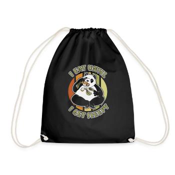 I Eat Until I Get Sleepy Panda Bear Friend Giant - Drawstring Bag - black - Front