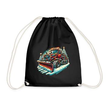 Winter Christmas Snow Removal Machine Vehicle - Drawstring Bag - black - Front