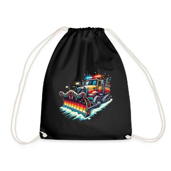 Winter Christmas Snow Removal Machine Vehicle - Drawstring Bag - black - Front
