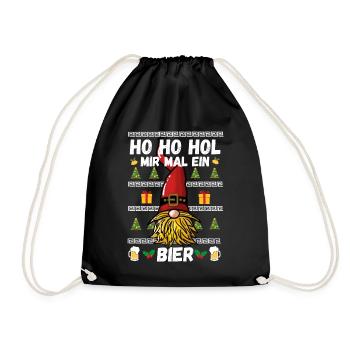 Bier Wichtel Weihnachten Weihnachtsfeier Hohoho - Turnbeutel - Schwarz - Vorne