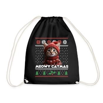 Meowy Catmas Christmas Matching Look - Cat Fans - Drawstring Bag - black - Front