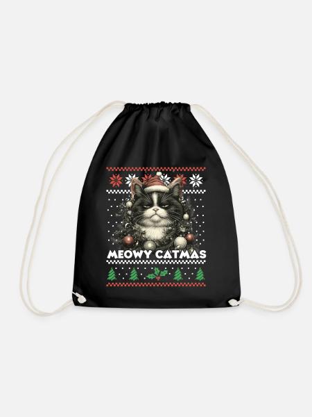 Meowy Catmas Weihnachten Partnerlook mit Angry Cat - Turnbeutel - Schwarz