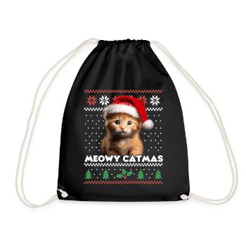 Meowy Catmas Christmas Matching Look - Santa Hat - Drawstring Bag - black - Front