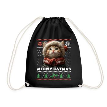 Meowy Catma's Christmas Matching Look with Kitten - Drawstring Bag - black - Front