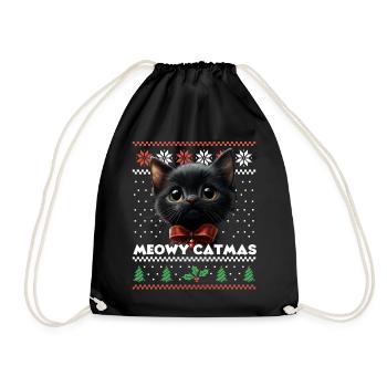 Meowy Catma's Christmas Matching Look with Kitten - Drawstring Bag - black - Front