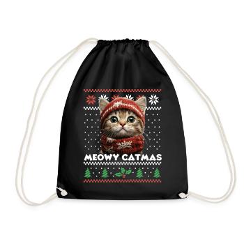 Meowy Catmas Christmas Matching Look with Beanie - Drawstring Bag - black - Front