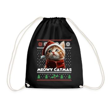 Meowy Catma's Christmas Matching Look with Kitten - Drawstring Bag - black - Front