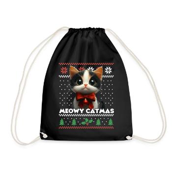 Meowy Catmas Christmas Matching Look with Red - Drawstring Bag - black - Front