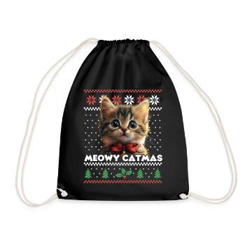 Meowy Catma's Christmas Matching Look with Kitten - Drawstring Bag - black - Front
