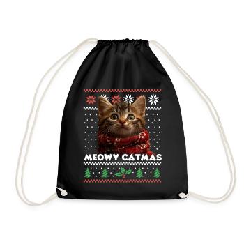 Meowy Catma's Christmas Matching Look with Red - Drawstring Bag - black - Front