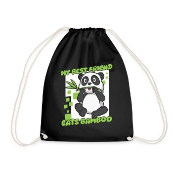 My Best Friend Eats Bamboo Panda Bear Friend - Drawstring Bag - black - Front
