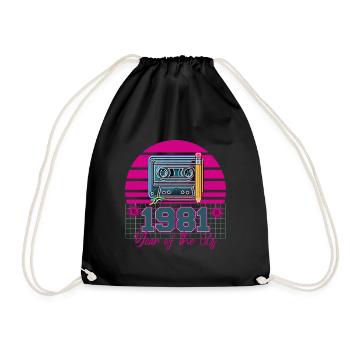 Retro Cassette 1981 - Drawstring Bag - black - Front