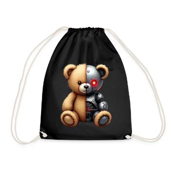 Lustige Roboter Tech Teddybär Cyborg Tier Bär - Turnbeutel - Schwarz - Vorne