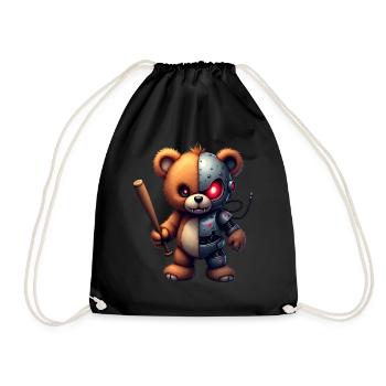 Funny Robot Tech Teddy Bear Cyborg Animal Bear - Drawstring Bag - black - Front