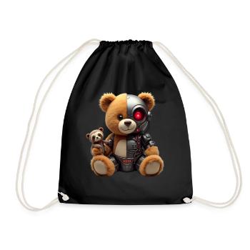 Lustige Roboter Tech Teddybär Cyborg Tier Bär - Turnbeutel - Schwarz - Vorne