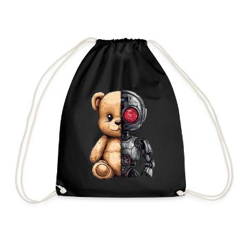 Lustige Roboter Tech Teddybär Cyborg Tier Bär - Turnbeutel - Schwarz - Vorne