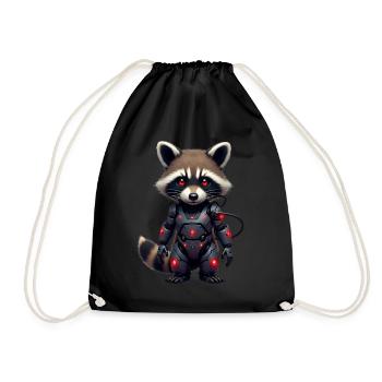 Lustige Roboter Tech Waschbär Cyborg Tier Raccoon - Turnbeutel - Schwarz - Vorne