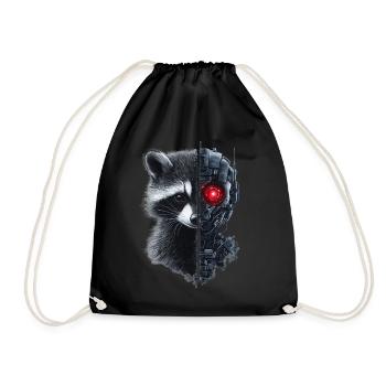 Funny Robot Tech Raccoon Cyborg Animal Raccoon - Drawstring Bag - black - Front