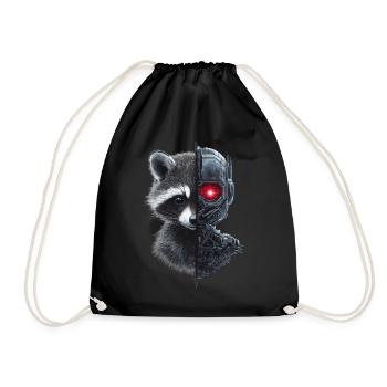 Lustige Roboter Tech Waschbär Cyborg Tier Raccoon - Turnbeutel - Schwarz - Vorne