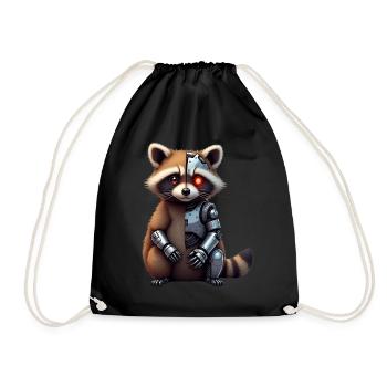 Lustige Roboter Tech Waschbär Cyborg Tier Raccoon - Turnbeutel - Schwarz - Vorne