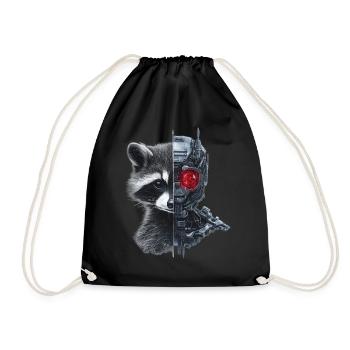 Lustige Roboter Tech Waschbär Cyborg Tier Raccoon - Turnbeutel - Schwarz - Vorne