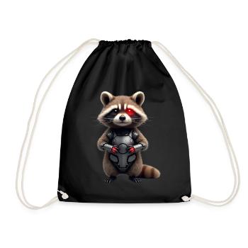 Lustige Roboter Tech Waschbär Cyborg Tier Raccoon - Turnbeutel - Schwarz - Vorne
