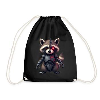 Lustige Roboter Tech Waschbär Cyborg Tier Raccoon - Turnbeutel - Schwarz - Vorne
