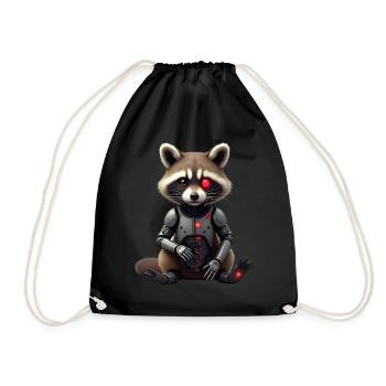 Lustige Roboter Tech Waschbär Cyborg Tier Raccoon - Turnbeutel - Schwarz - Vorne