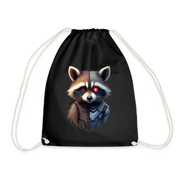 Lustige Roboter Tech Waschbär Cyborg Tier Raccoon - Turnbeutel - Schwarz - Vorne